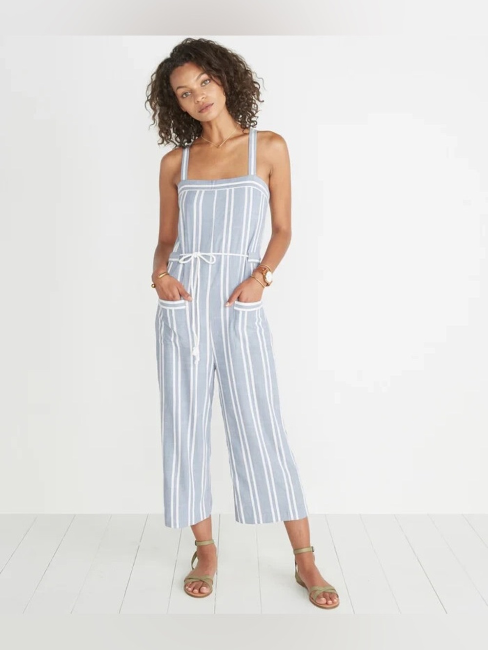 Marine Layer Juliette Striped Wide-Leg Jumpsuit XS Nautical Tencel Cropped